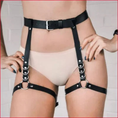 Black leather belt strap waist harness with adjustable straps for a stylish fit