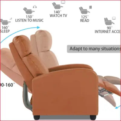 Adjustable brown manual reclining chair in Bestoffice PU Leather Contemporary design