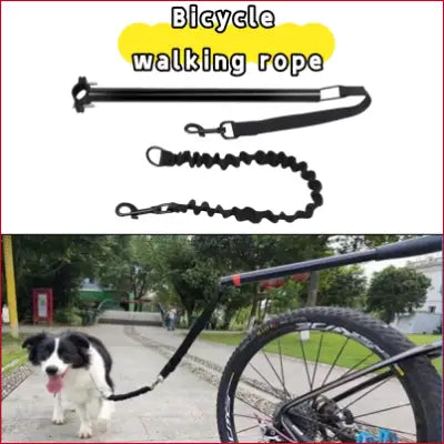Bicycle Dog Walking Leash Leash Loadable Stretchy Metal Elastic Cushioned Leash for Towing Dogs - Black