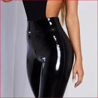 Black Vinyl Shiny Sexy Leggings featuring shiny black latex high-waisted design