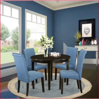 Blue Dining Set featuring BOBA5-CAP-21 5 Piece Kitchen Table and Linen Fabric Chairs