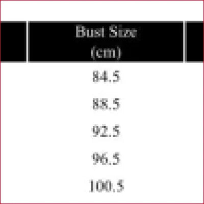 Table displaying bust sizes for Stylish One Shoulder Bodycon Women’s Dress with crotch zipper