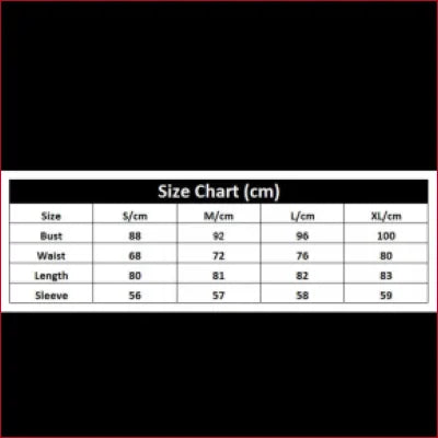 Size chart for Silver Shiny Sequin Bodycon Dress with measurements in centimeters