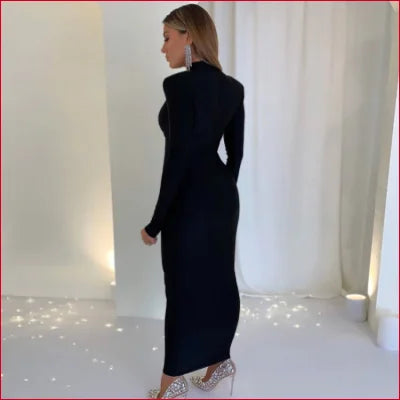 Long-sleeved black maxi dress with high neckline in Gorgeous Bodycon Long Sleeves style