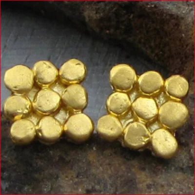 Gold nuggets shaped as Hi, showcasing Pure Solid 24k Gold Stud Boho Earrings