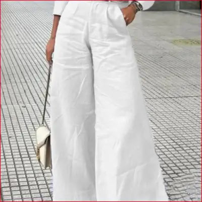 Bonboho Women’s Cotton Linen High Waist Wide Leg Pants with Pockets 2025 Summer Minimalist Solid Color Casual Office Trousers - WHITE / XXL
