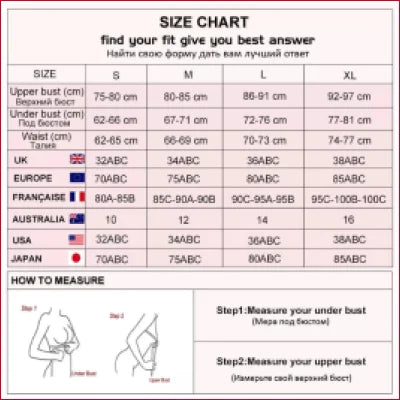 Size chart for women’s undergarments with international sizing for Bridal Lingerie Bra Panties