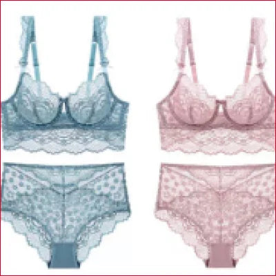 Bridal lingerie bra and panties lace set in blue and pink for elegant bridal looks