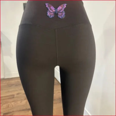 Black Butterfly Leggings with a purple butterfly design, perfect for yoga and fitness