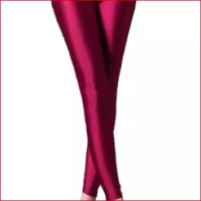 Pair of shiny deep red camel toe spandex leggings, sizes S-5XL, stylish and comfortable