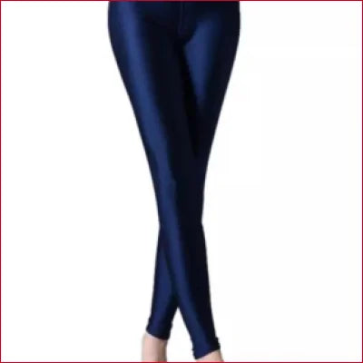 Shiny navy camel toe spandex leggings available in sizes S-5XL for a trendy fit