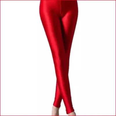 Bright red camel toe spandex leggings with crossed ankles, sizes S-5XL