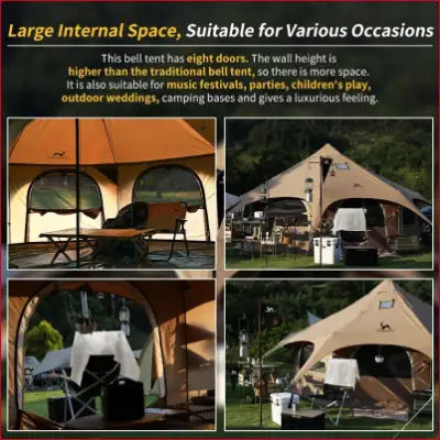 Spacious Canvas Tent 8-Person Yurt Tent with multiple doors and Stove Jack Bell feature