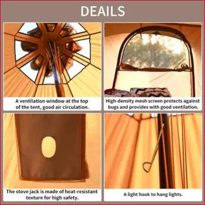 Tent details of Canvas Tent 8-Person Yurt Tent with Stove Jack Bell for glamping