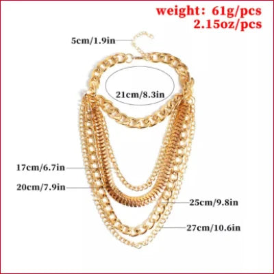 Multi-layered gold-tone chain necklace and Charming Silver or Gold Ankle Chain Bracelet