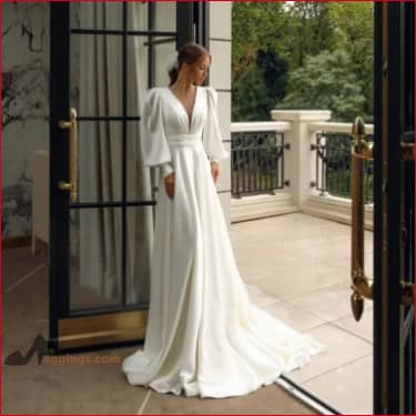 Chiffon Wedding Dress Long Sleeves Bridal Gown