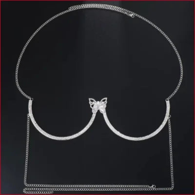 Metallic chain necklace shaped like a bikini top from Cleavage Butterfly Rhinestones Jewelry