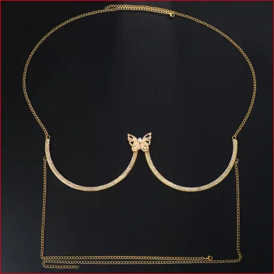 Gold cleavage butterfly necklace with rhinestones and a stylish butterfly clasp