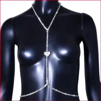 Glittering rhinestones heart cleavage body chain necklace with heart pendant