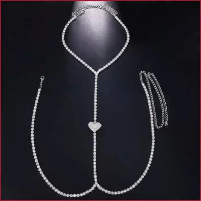 Elegant diamond body chain with heart-shaped pendant for Rhinestones Heart Cleavage Jewelry