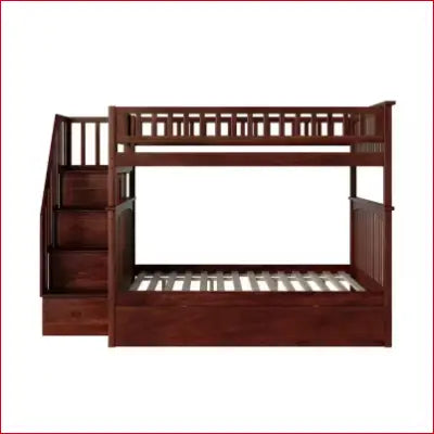 Wooden Columbia Staircase Walnut Full over Full Bunk Bed with Twin Urban Trundle Bed