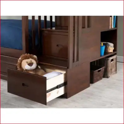 Wooden Columbia Staircase Walnut Full over Full Bunk Bed with Twin Urban Trundle Bed