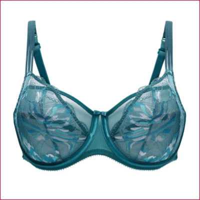 Teal lace bra with floral pattern and underwire support from Conturelle Bloomy Days