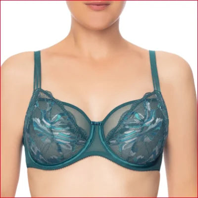 Teal lace bra with sheer cups and floral embroidery from Conturelle Bloomy Days collection