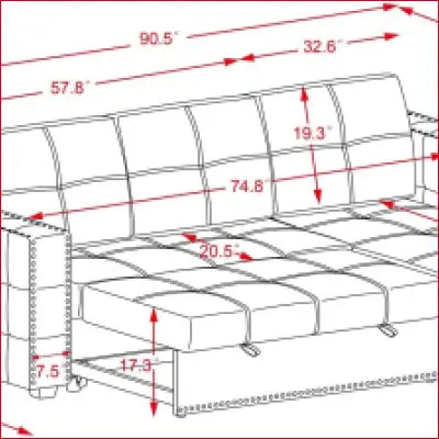 Dimensioned sectional sofa bed sleeper with pull-out ottoman and storage in Gray