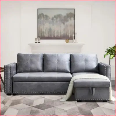 Gray sofa bed sectional with ottoman, perfect for living room comfort and style