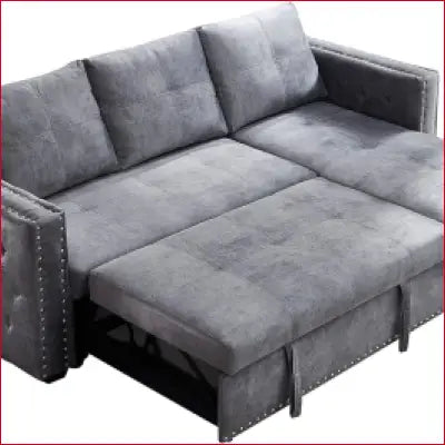 Gray velvet convertible sofa bed sectional with storage for living room use