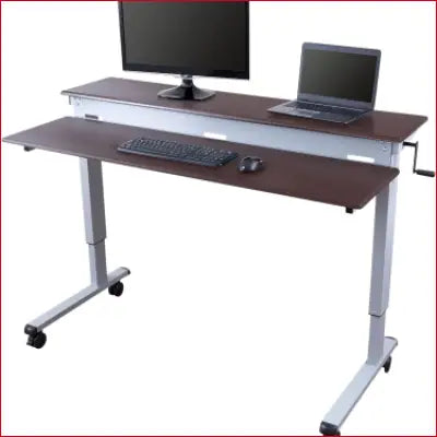 Crank Adjustable Standing Desk with Heavy Duty Steel Frame and Dark Walnut Top