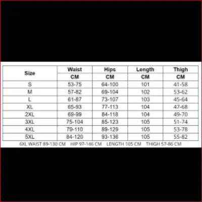 Size chart for Crotch Zipper Red Leggings in sizes S-6XL with waist and hip measurements
