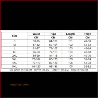 Size chart for Crotch Zipper Red Leggings, including waist, hips, length, and thigh measurements