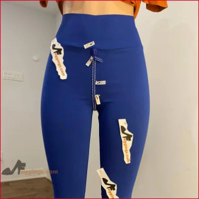 Crystal Crotch Zipper Blue Leggings