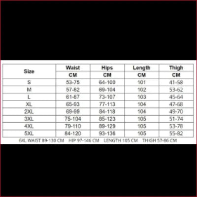 Size chart for Crystal Crotch Zipper Blue Leggings in Sizes S-6XL with measurements