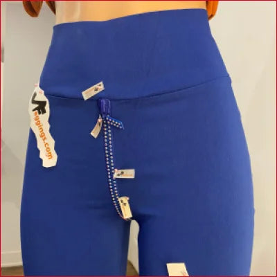 Crystal Crotch Zipper Blue Leggings