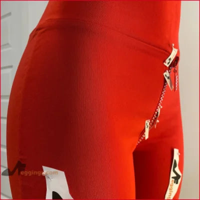 Crystal Crotch Zipper Red Leggings