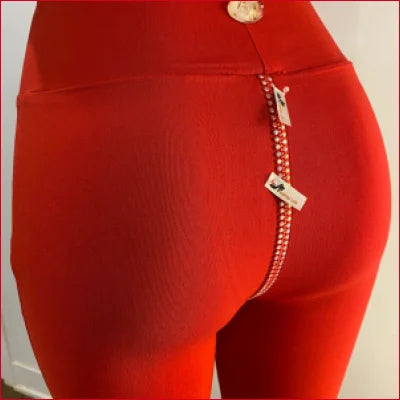 Crotch Zipper Red Leggings with decorative zipper detail for Pencil Fetish Style