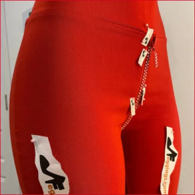 Crystal Crotch Zipper Red Leggings