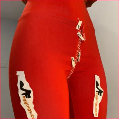 Crystal Crotch Zipper Red Leggings