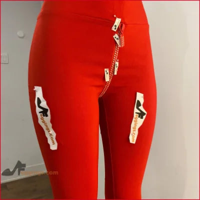 Crystal Crotch Zipper Red Leggings