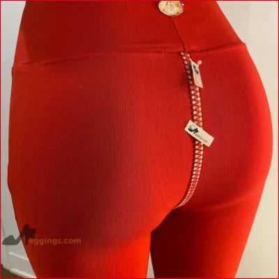 Crystal Crotch Zipper Red Leggings