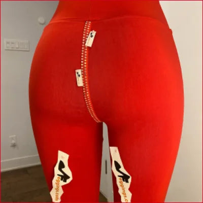 Crystal Crotch Zipper Red Leggings