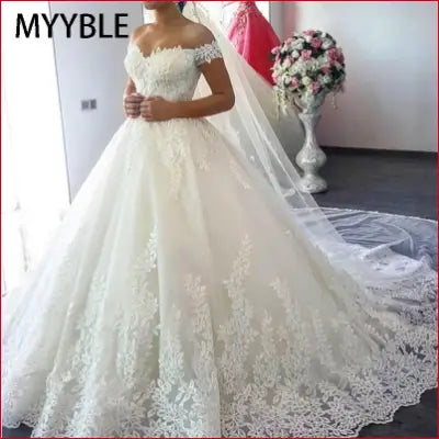 Customized White Off the Shoulder Plus Size Vestido De Noiva Wedding Dress Train Custom Made Plus Size Bridal Tulle Mariage - Ivory / 50cm