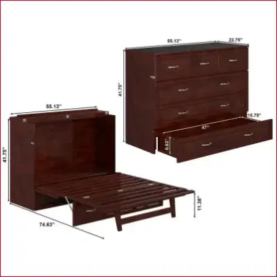 Brown Wooden Deerfield Murphy Bed Chest Full Walnut with Charger for space-saving solutions