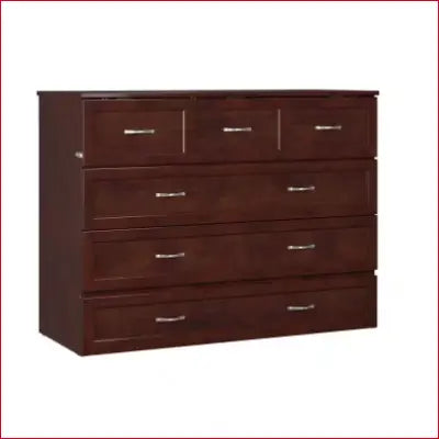 Brown wooden dresser with silver handles on Deerfield Murphy Bed Chest Full Walnut