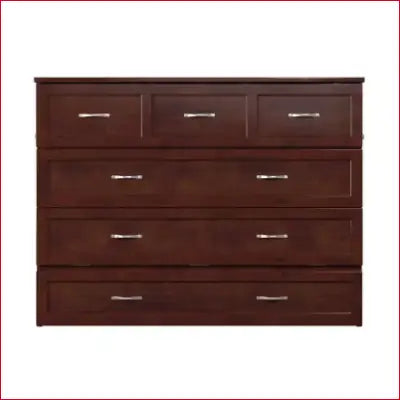 Brown wooden dresser with silver handles from the Deerfield Murphy Bed Chest