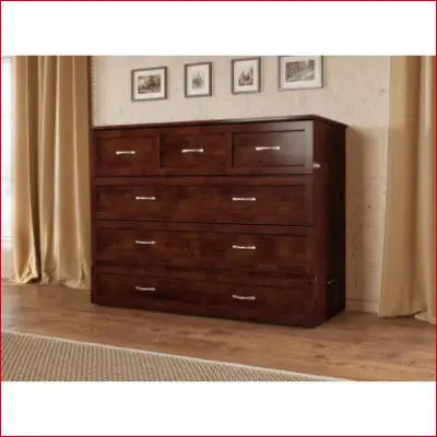 Dark wood dresser with silver handles in Deerfield Murphy Bed Chest Full Walnut design