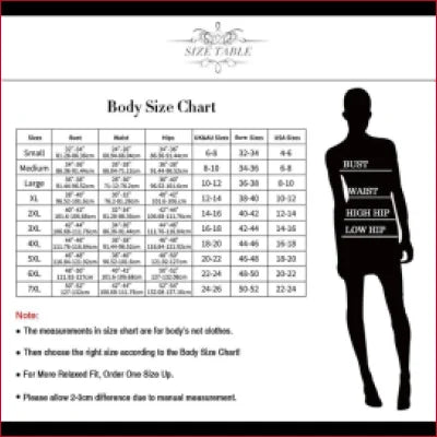 Body size chart for Disco Styled Vinyl Plastic Trousers in sizes S to 7XL